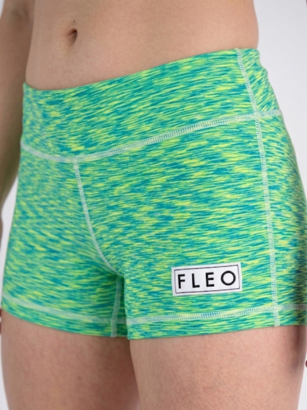 FLEO Neon Blue Green Space Dye Compression Shorts Size Medium Low Rise